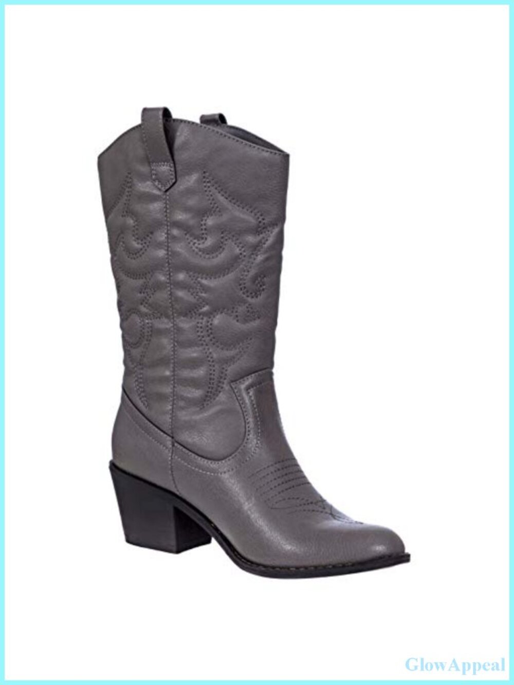 Mid-Calf Western Cowboy Boots Faux Leather Embroidered Stacked Heel